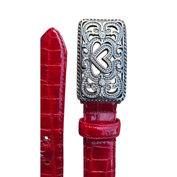 Brighton Red Patent Croc Leather Belt – Rhinestone Heart Buckle – Size 32 - Picture 5 of 11